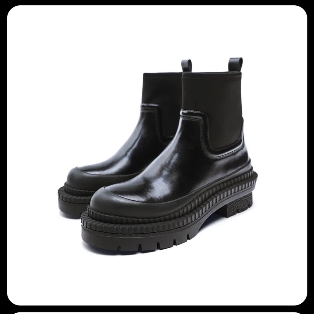Zara Lug Sol Traktor Leather Ankle Boots